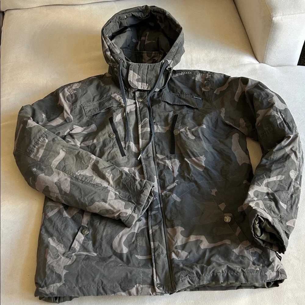 3rd & Army Camo‎ Hoodie Parka Quilted Lined Zip Up Winter Jacket Men’s Size L